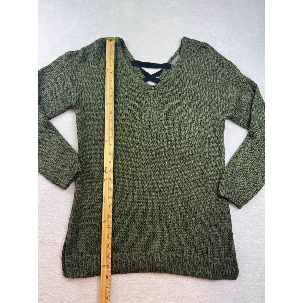 Cupcake Clothing Ltd Womens Medium Olive Green Lace Up Back V-Neck Knit Sweater - Picture 2 of 6